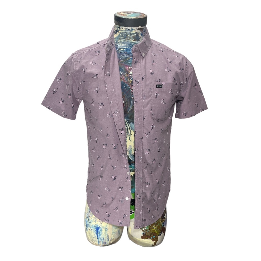 RVCA Men’s short sleeve Rose Button Up Slim Fit Medium